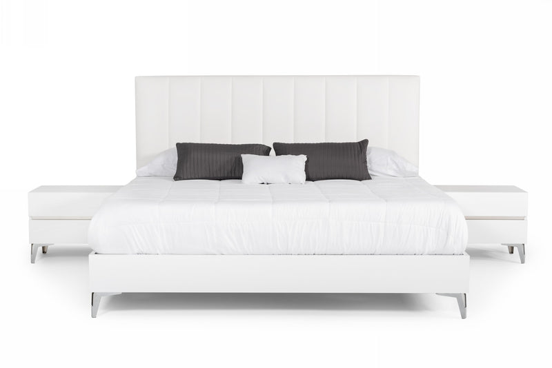 Nova Domus Angela - Italian Modern White Eco Leather Bed w/ Nightstands | Modishstore | Beds