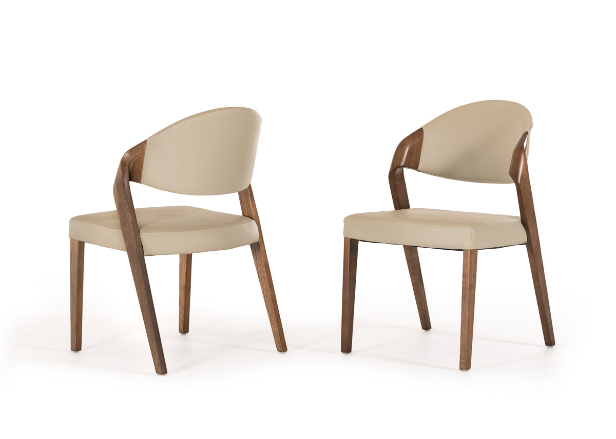 Modrest Arlo Mid-Century Beige & Walnut Dining Chair (Set of 2) | Modishstore | Dining Chairs