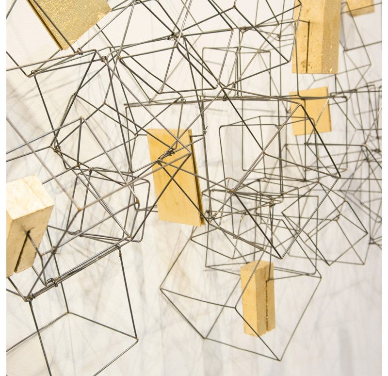 Wire Cube Sculpture w/ Gilded Wood Blocks by Gold Leaf Design Group | Wall Decor | Modishstore - 2