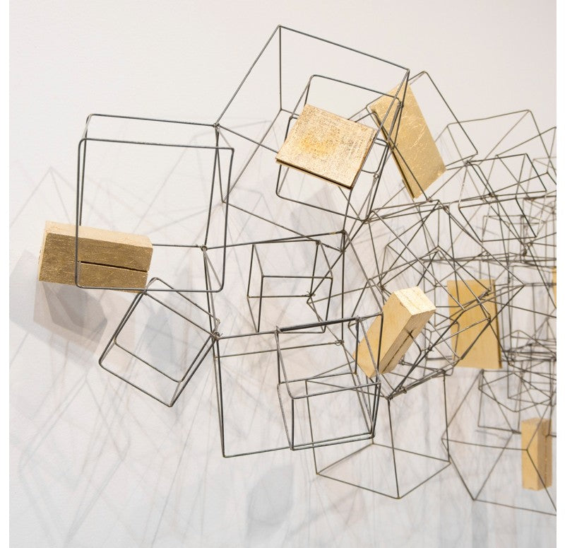 Wire Cube Sculpture w/ Gilded Wood Blocks by Gold Leaf Design Group | Wall Decor | Modishstore - 3