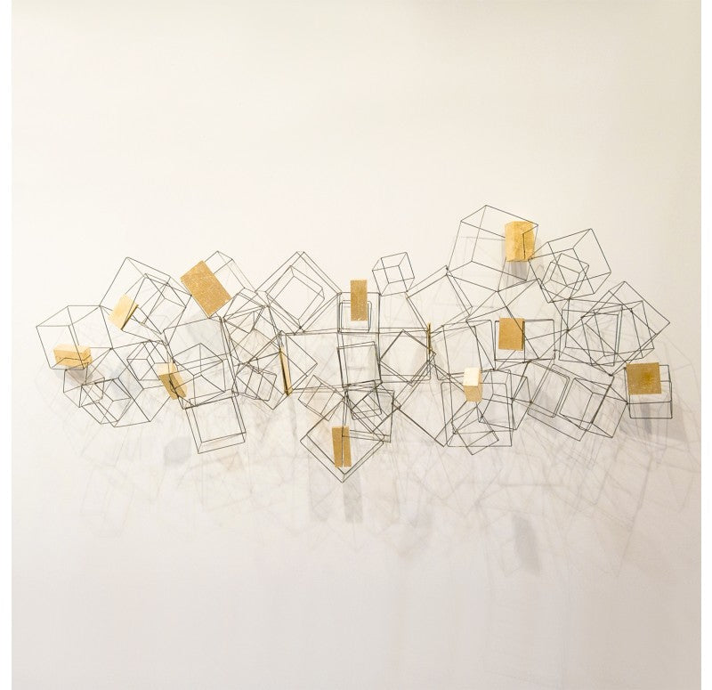 Wire Cube Sculpture w/ Gilded Wood Blocks by Gold Leaf Design Group | Wall Decor | Modishstore