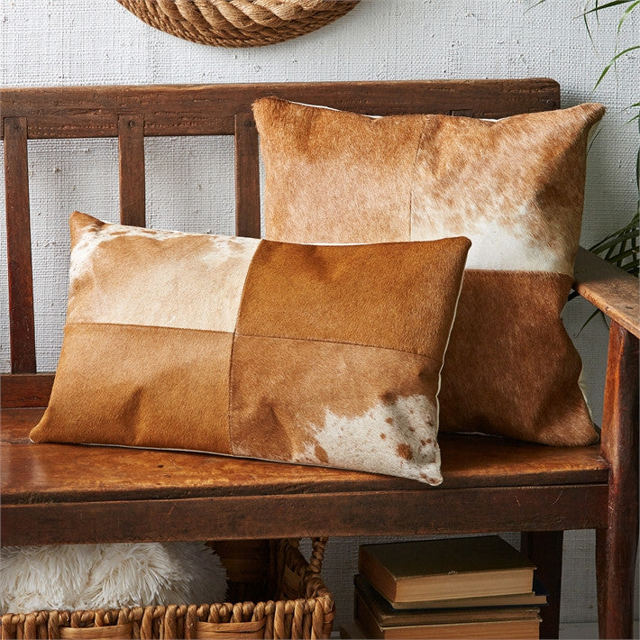 Tozai Home S/2 Brown Leather Pillows A/2 Cowhide