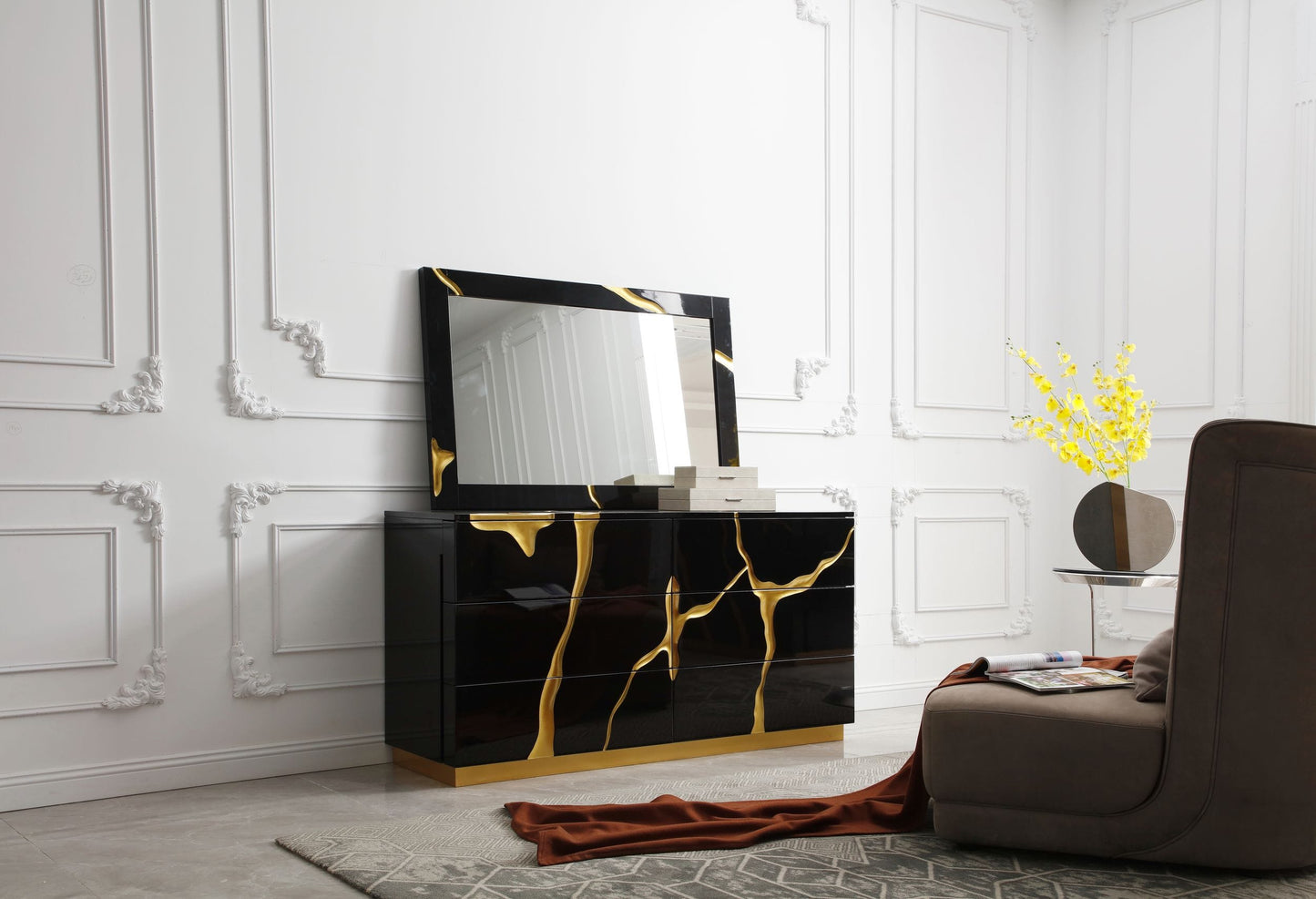Modrest Aspen - Modern Black and Gold Dresser | Dresser | Modishstore