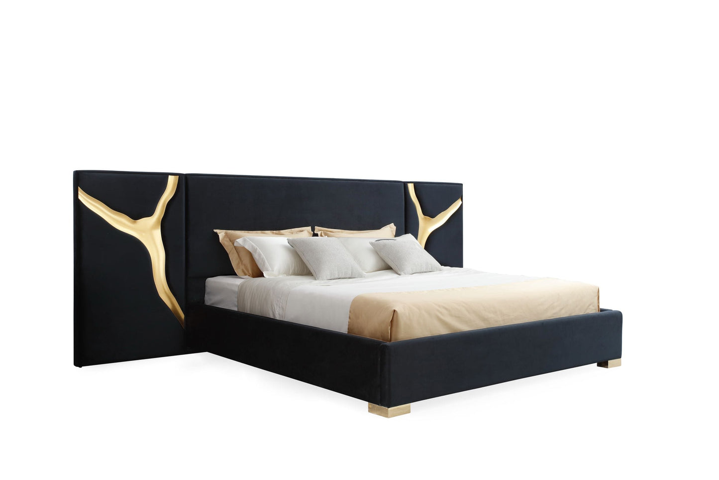 Modrest Aspen - Eastern King Glam Black Velvet & Gold Bed | Beds | Modishstore - 4
