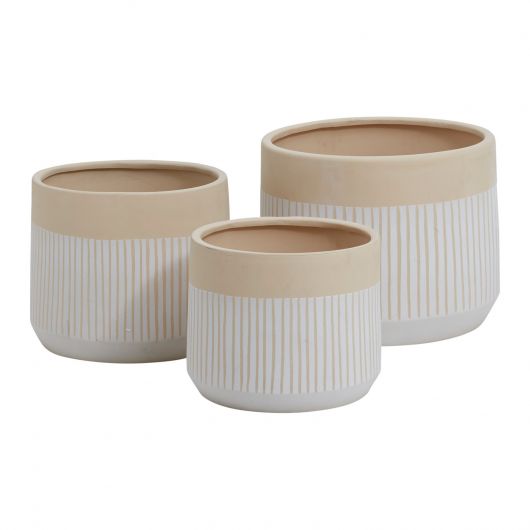 Aveline Ceramic Tan & White Striped Pot By Accent Decor- 3 sizes | Planters, Troughs & Cachepots | Modishstore - 4