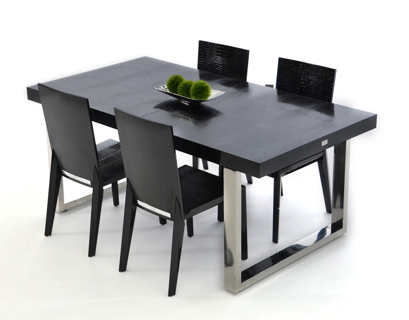 A&X Skyline - Modern Black Crocodile Lacquer Extendable Dining Table | Dining Tables | Modishstore