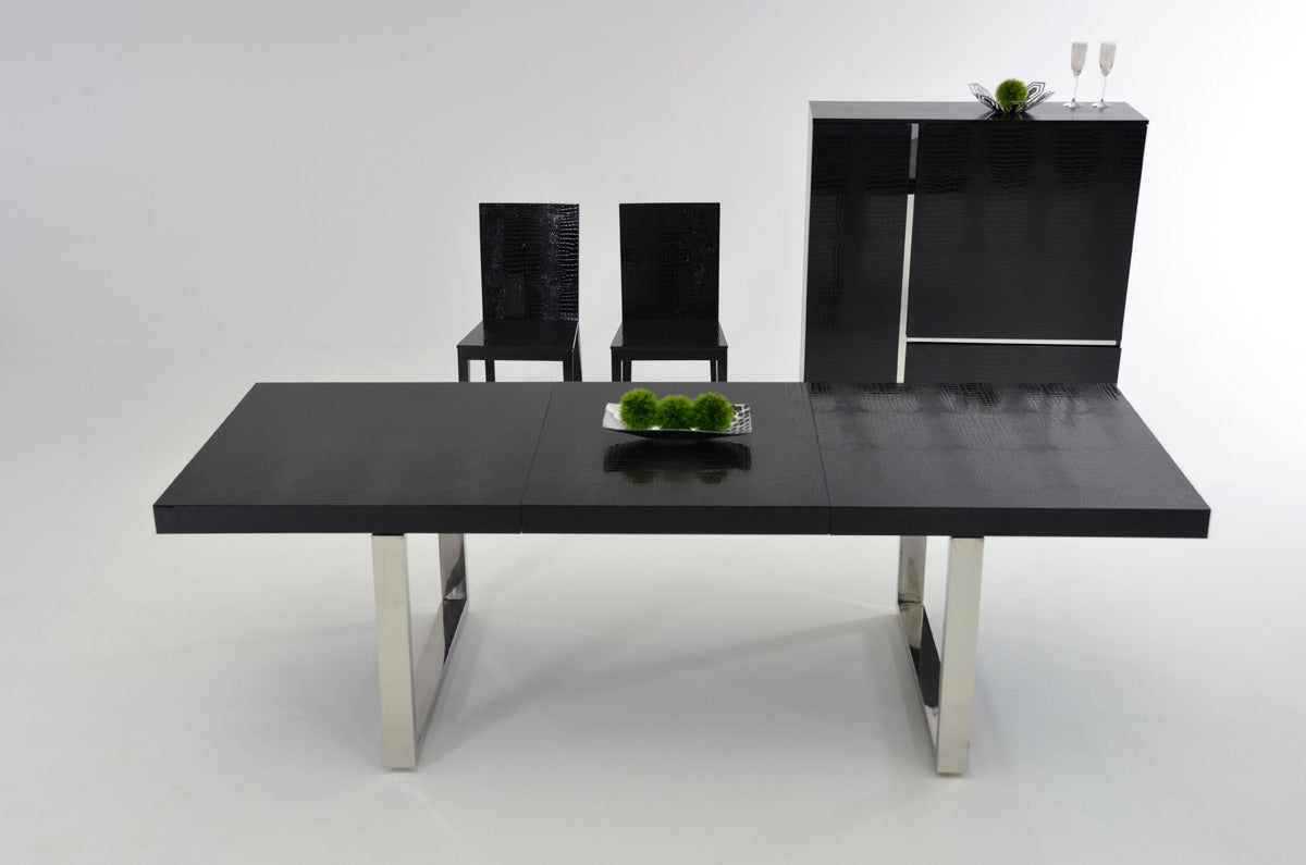 A&X Skyline - Modern Black Crocodile Lacquer Extendable Dining Table | Dining Tables | Modishstore - 2