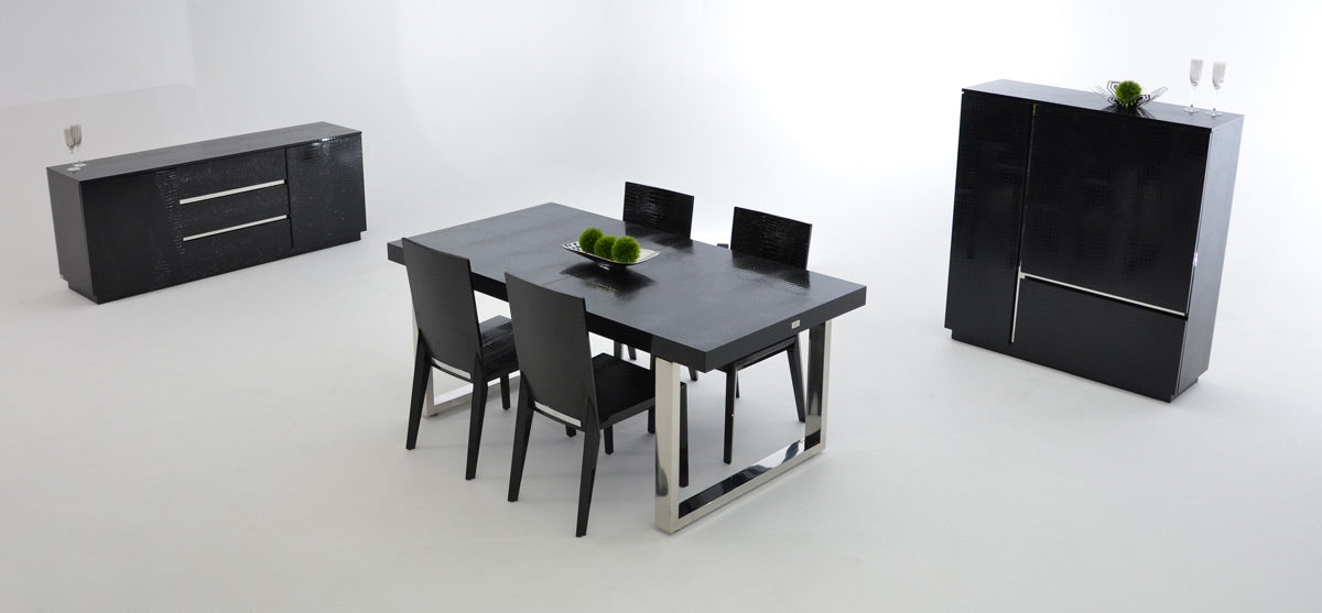 A&X Skyline - Modern Black Crocodile Lacquer Extendable Dining Table | Dining Tables | Modishstore - 5