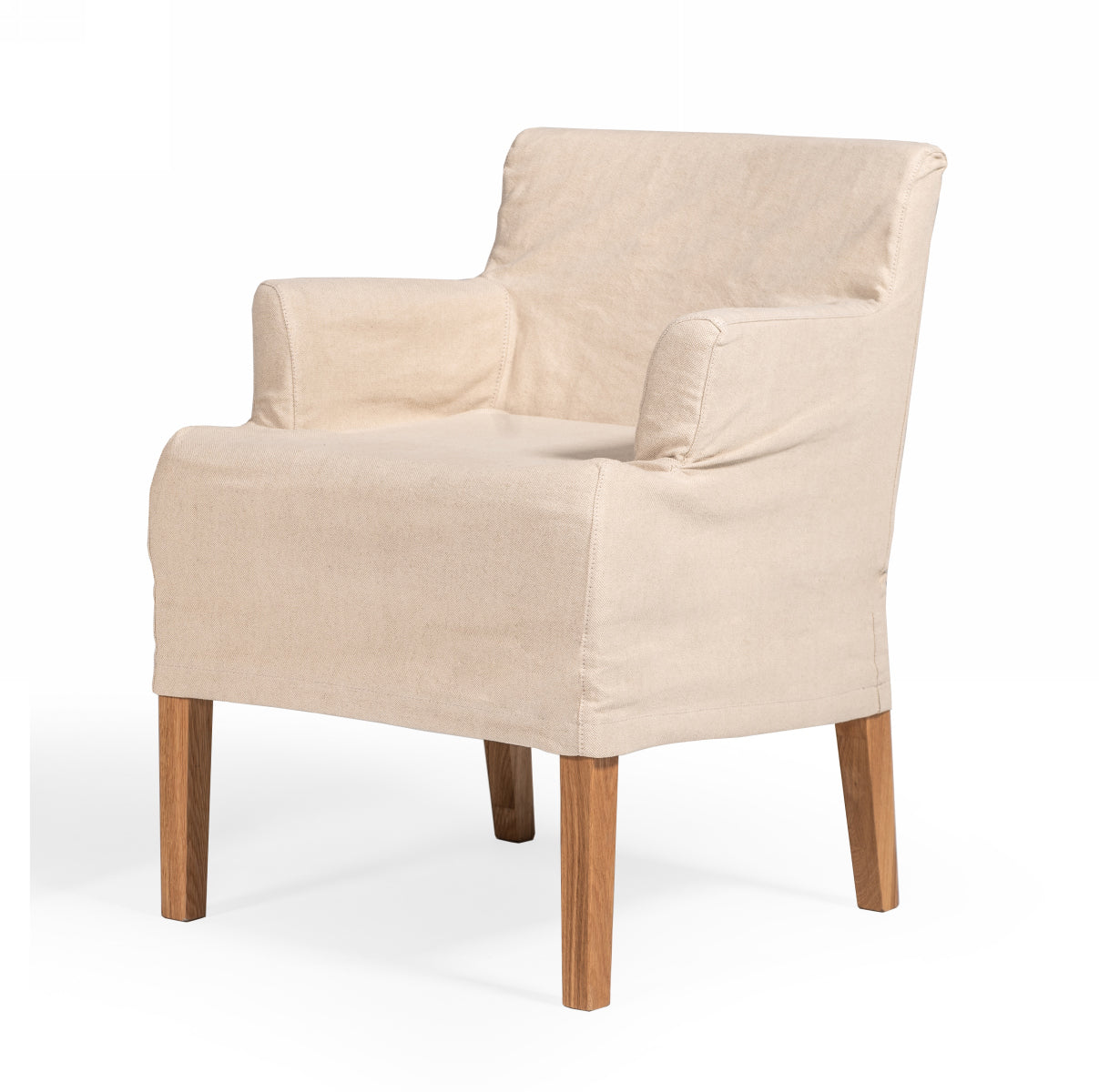 Modrest Axtell - Farmhouse Oatmeal Fabric Dining Arm Chair | Modishstore | Dining Chairs