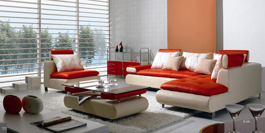Divani Casa B205 - Modern White & Red Leather Sectional Sofa Set | Modishstore | Sofas