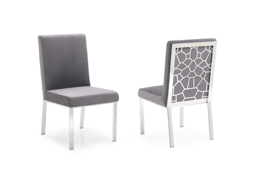 Modrest Reba Modern Grey Velvet & Stainless Steel Dining Chair (Set of 2) | Modishstore | Dining Chairs