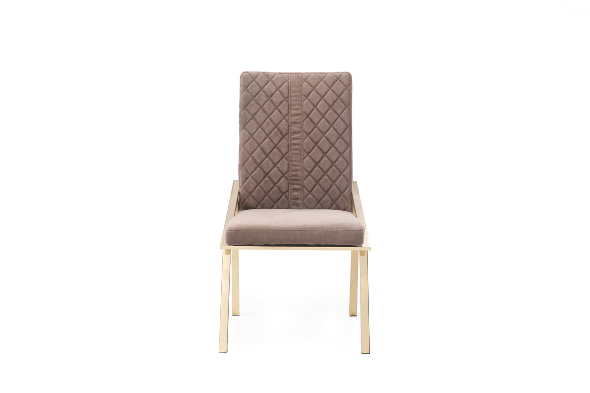 Modrest Acton Modern Brown Velvet & Gold Dining Chair (Set of 2)