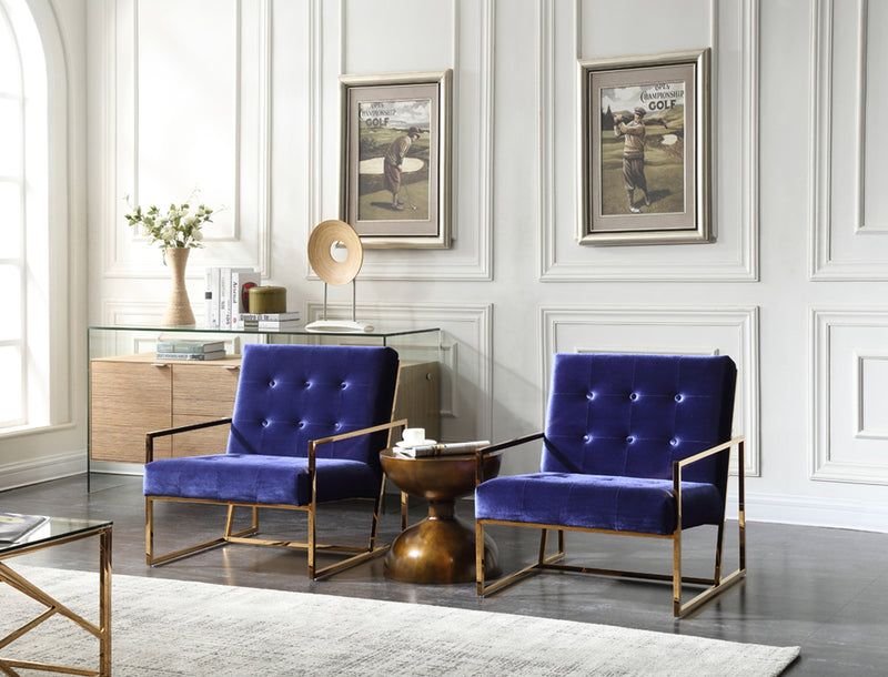 Modrest Samara Modern Blue & Gold Accent Chair | Modishstore | Accent Chairs