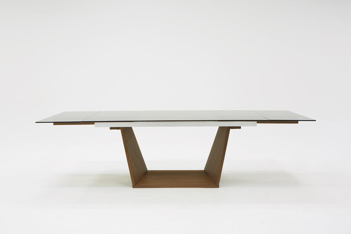 Modrest Babia Modern Smoked Glass & Walnut Extendable Dining Table | Dining Tables | Modishstore - 3