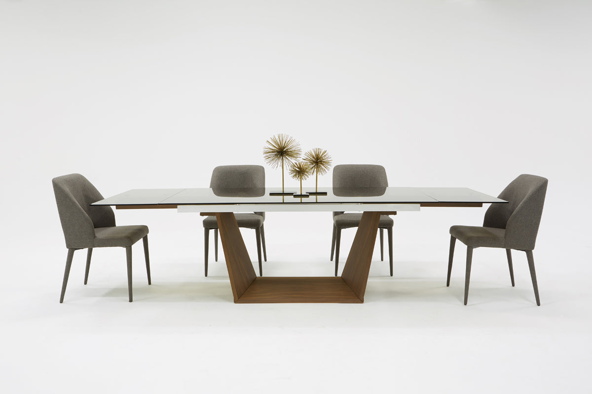 Modrest Babia Modern Smoked Glass & Walnut Extendable Dining Table | Dining Tables | Modishstore