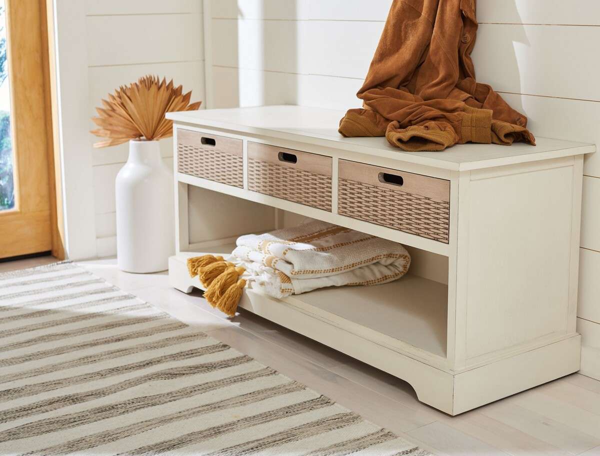 Safavieh Landers 3 Drawer Storage Bench - Distressed White | Benches | Modishstore - 3