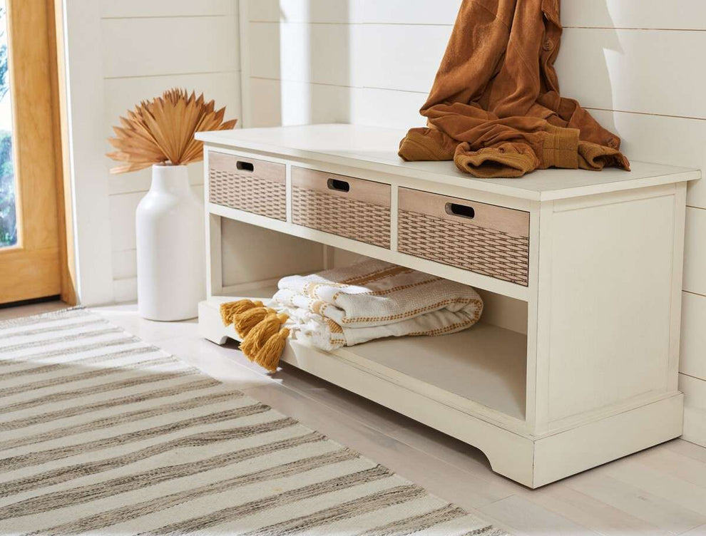 Safavieh Landers 3 Drawer Storage Bench - Distressed White | Benches | Modishstore - 3