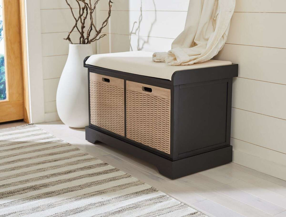 Safavieh Landers 2 Drawer/Cushion Storage Bench - Black | Benches | Modishstore - 2
