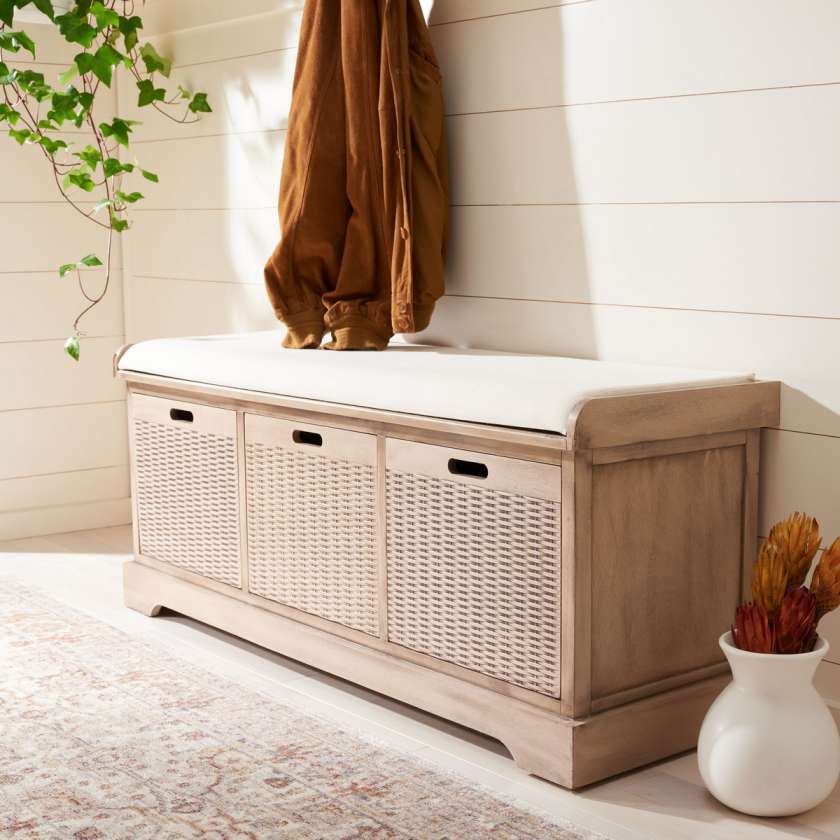 Safavieh Landers 3 Drawer/Cushion Storage Bench | Benches | Modishstore - 6