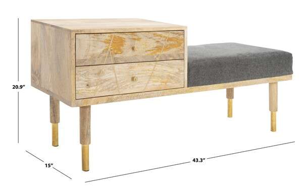 Safavieh Taft 2 Drawer Cushioned Seated Bench - Natural | Benches | Modishstore - 3