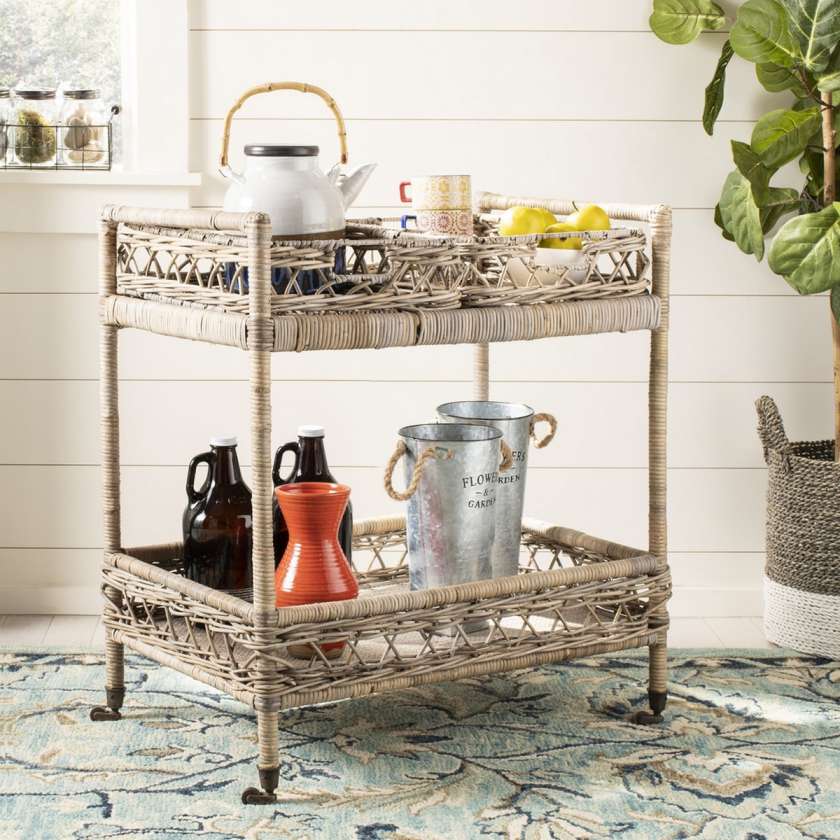 Safavieh Ambrose 2 Tier Rattan Bar Cart | Bar Carts | Modishstore - 2