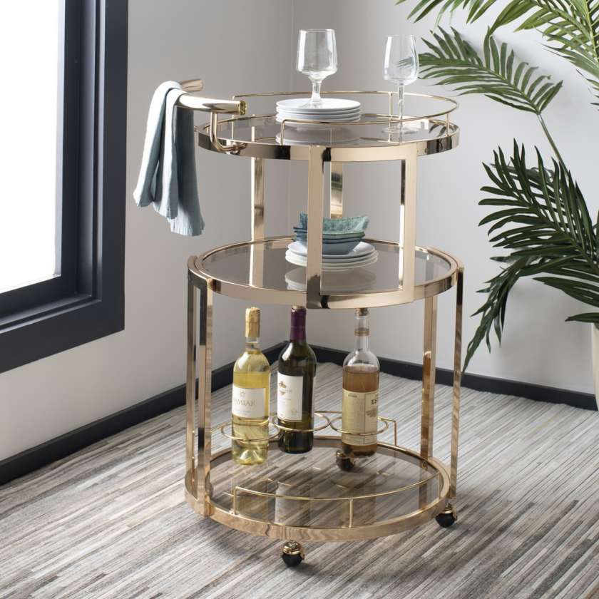 Safavieh Rio 3 Tier Round Bar Cart And Wine Rack | Bar Carts | Modishstore - 2