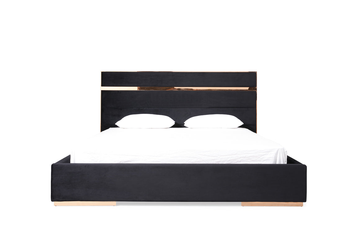 Nova Domus Cartier Modern Black Velvet & Rosegold Bed-3