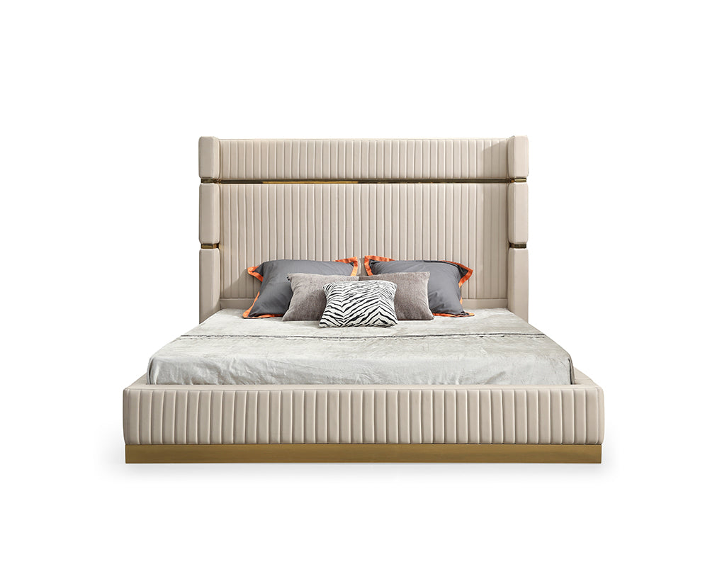 Modrest Aspen Modern Beige Bonded Leather & Gold Bed | Modishstore | Beds-2