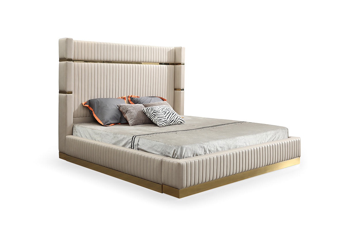 Modrest Aspen Modern Beige Bonded Leather & Gold Bed | Modishstore | Beds-3