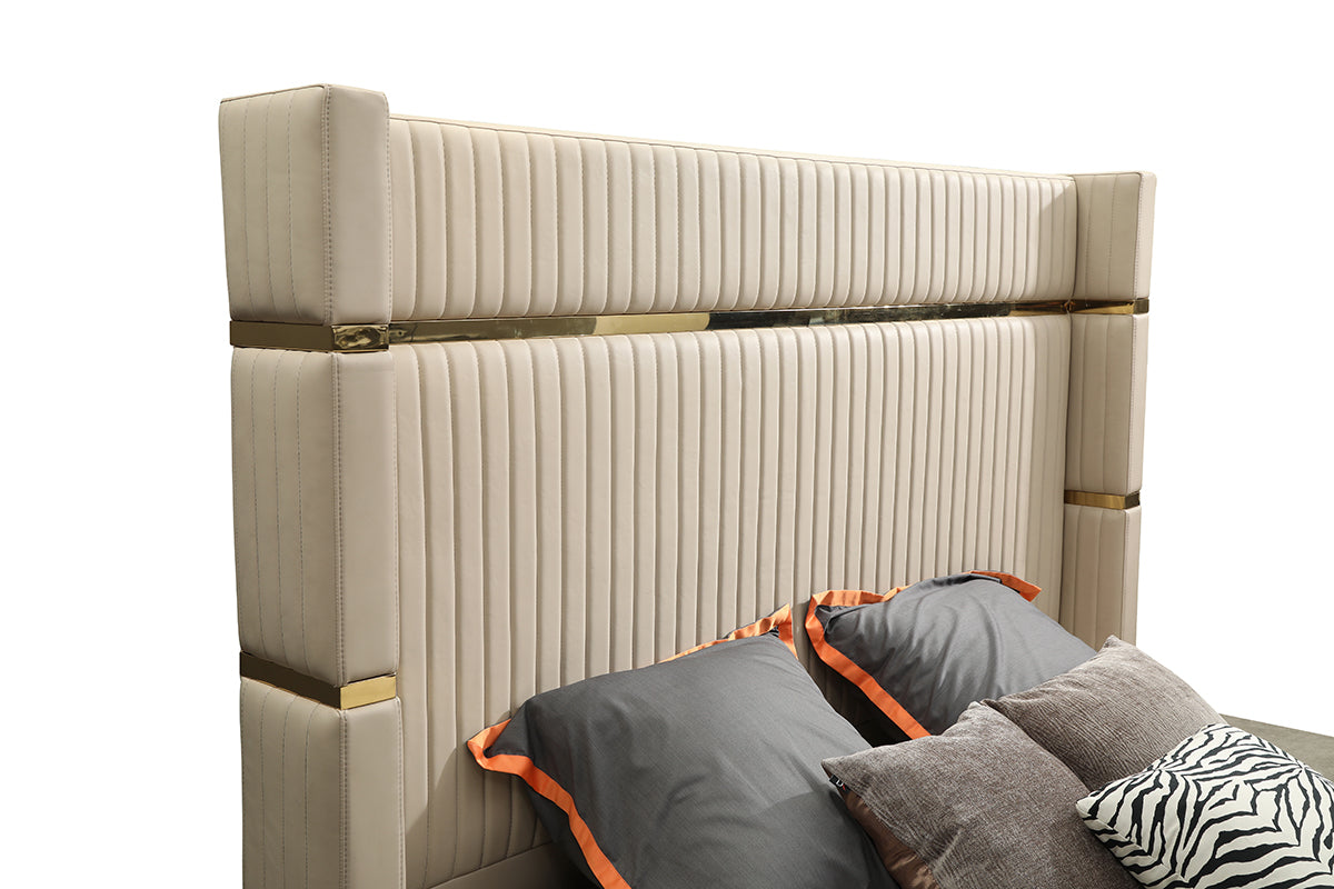 Modrest Aspen Modern Beige Bonded Leather & Gold Bed | Modishstore | Beds-4