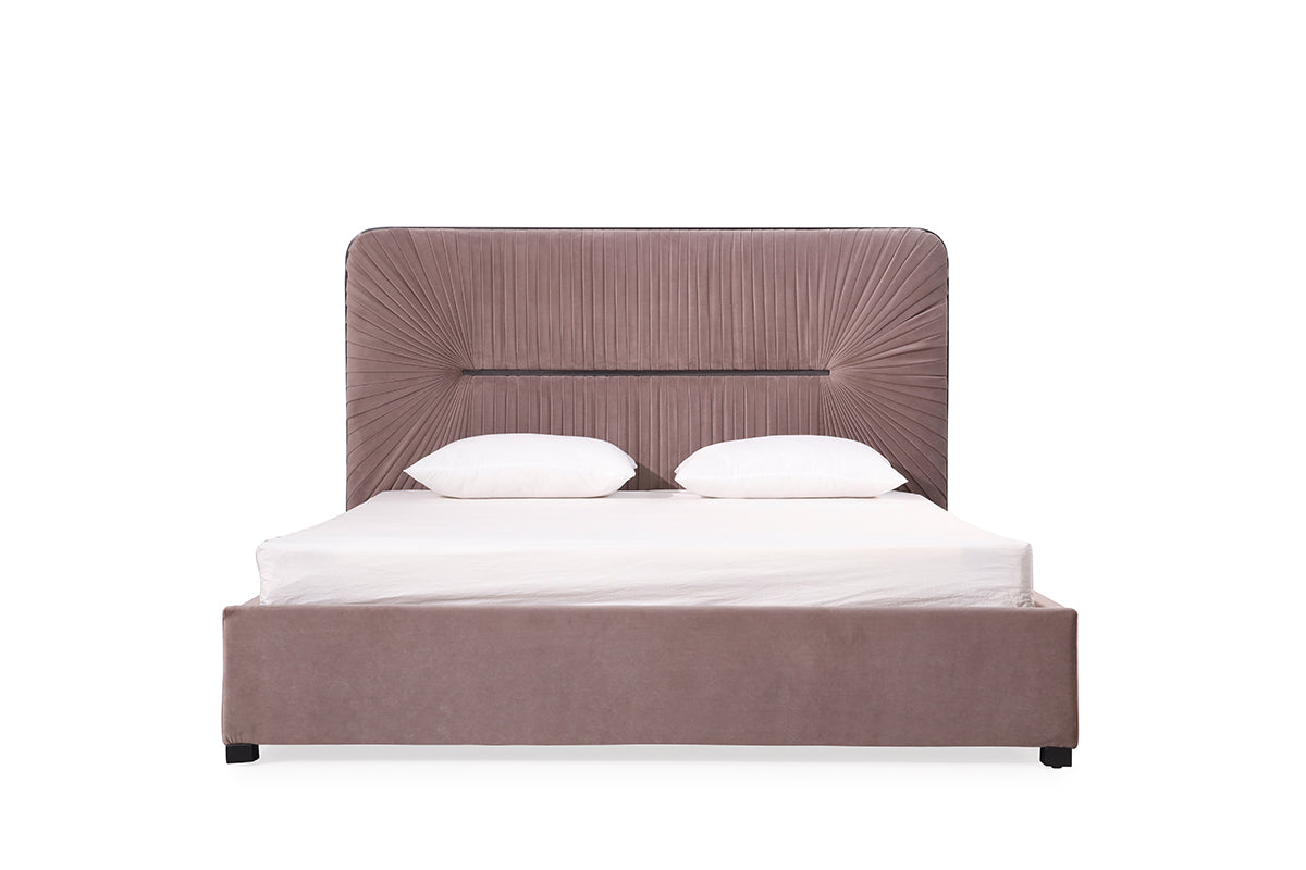 Modrest Duke Modern Grey Velvet & Black Gun Chrome Bed | Modishstore | Beds-3