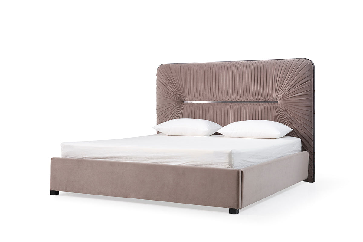 Modrest Duke Modern Grey Velvet & Black Gun Chrome Bed | Modishstore | Beds-2