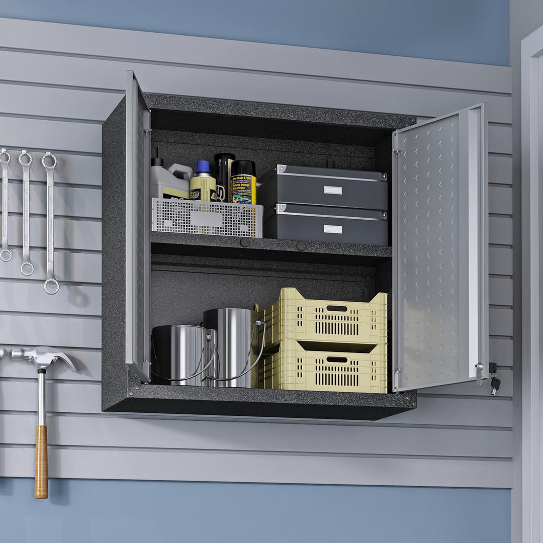 Manhattan Comfort Fortress 30" Floating Textured Metal Garage Cabinet with Adjustable Shelves in Grey | Cabinets | Modishstore-3