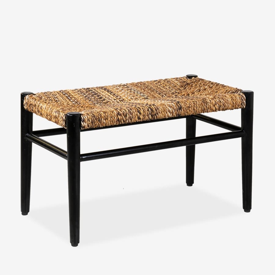 29.5" Damen Abaca Bench, Black And Natural-Mahogany/ Abaca by Jeffan | Benches | Modishstore - 7