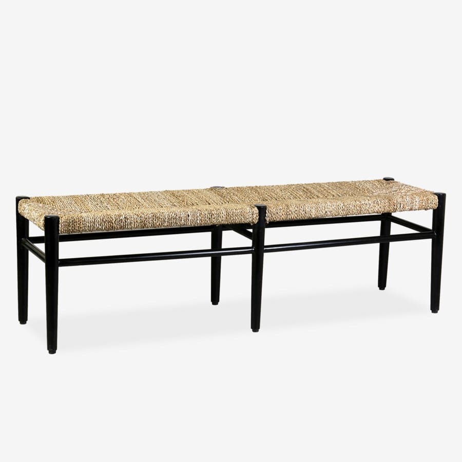 59" Adler Mahogany / Seagrass Bench, Black and Natural by Jeffan | Benches | Modishstore - 7