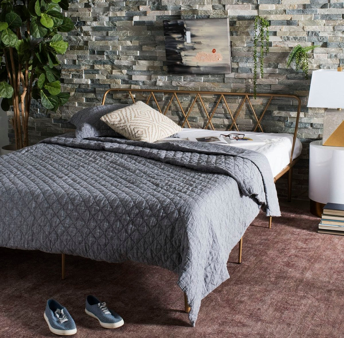 Safavieh Gatsby Bed Full Size - Gold | Beds | Modishstore