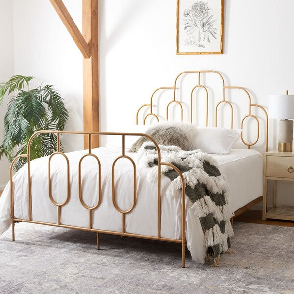 Safavieh Paloma Metal Retro Bed Full Size - Gold | Beds | Modishstore