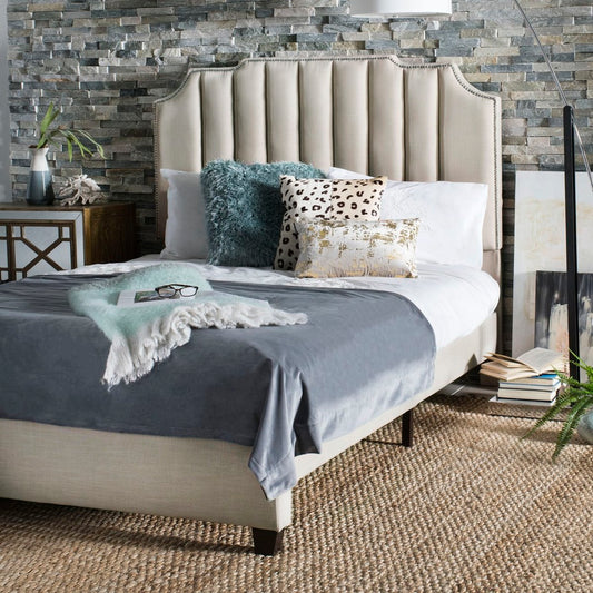 Safavieh Streep Fabric Bed Queen Size - Beige | Beds | Modishstore