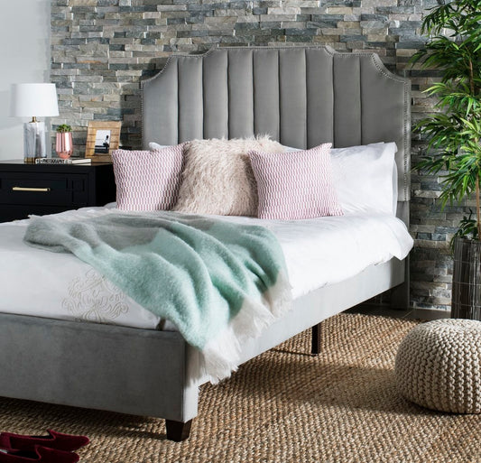 Safavieh Streep Fabric Bed Full Size - Grey | Beds | Modishstore