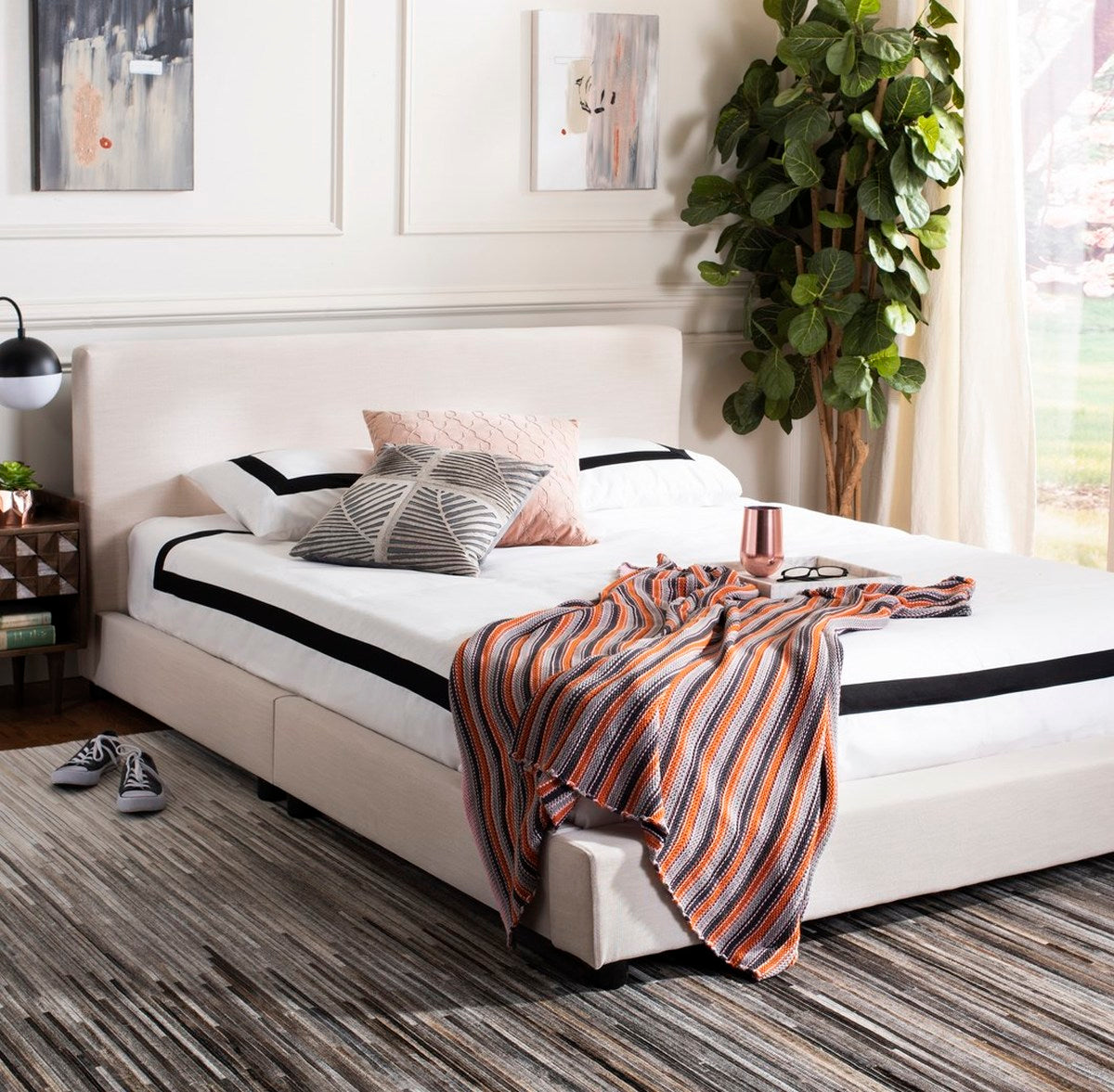 Safavieh Carter Bed Full Size - Light Beige | Beds | Modishstore