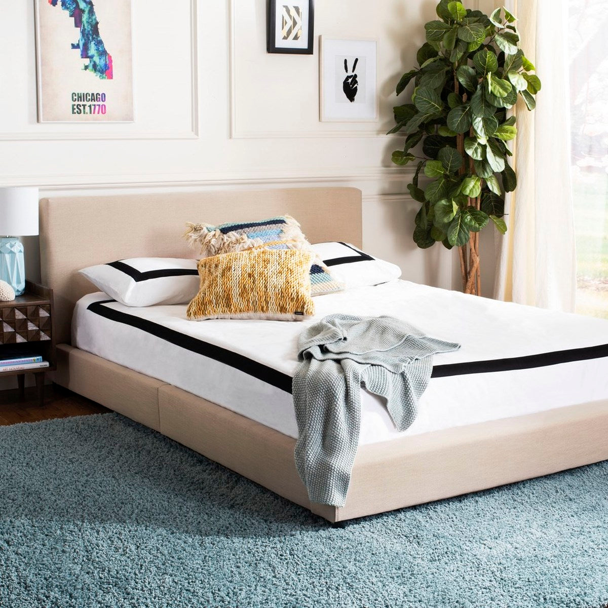 Safavieh Carter Bed Full Size - Beige | Beds | Modishstore