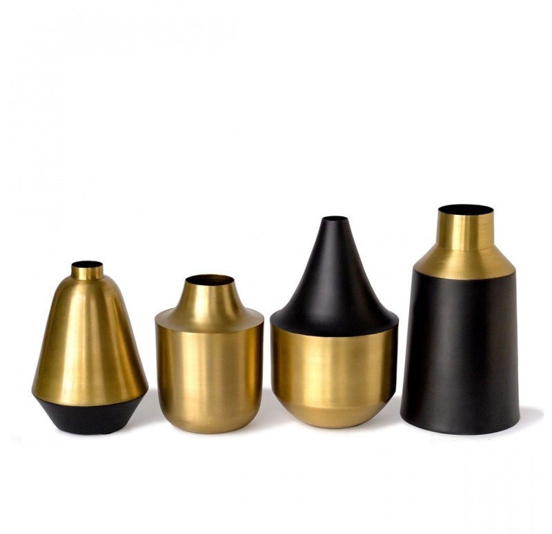 Noir 9.5"H Vase Set of 2  Gold Leaf Design Group | Vases | Modishstore