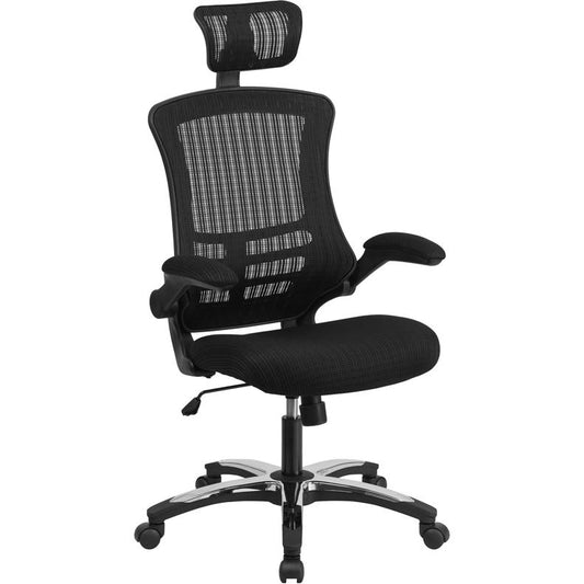 High-Back Black Mesh Swivel Ergonomic Executive Office Chair With Flip-Up Arms And Adjustable Headrest, Bifma Certified By Flash Furniture | Office Chairs | Modishstore