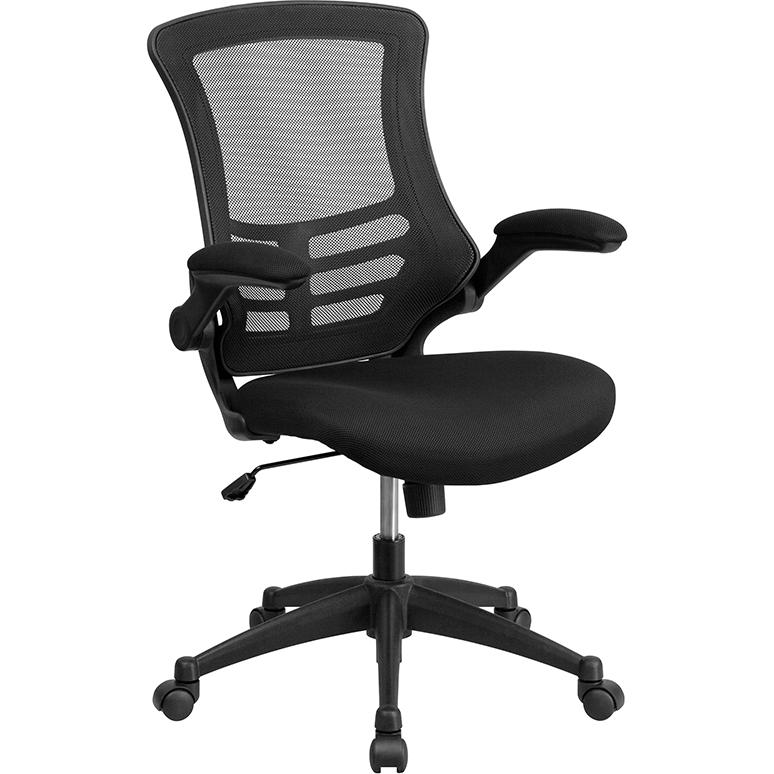 Mid-Back Black Mesh Swivel Ergonomic Task Office Chair With Flip-Up Arms, Bifma Certified By Flash Furniture | Office Chairs | Modishstore - 1