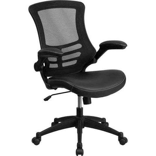 Desk Chair With Wheels | Swivel Chair With Mid-Back Black Mesh And Leathersoft Seat For Home Office And Desk By Flash Furniture | Office Chairs | Modishstore
