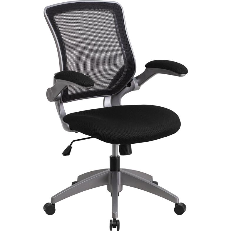 Mid-Back Black Mesh Swivel Ergonomic Task Office Chair With Gray Frame And Flip-Up Arms By Flash Furniture | Office Chairs | Modishstore