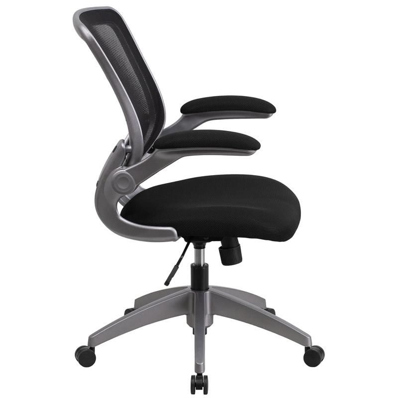 Mid-Back Black Mesh Swivel Ergonomic Task Office Chair With Gray Frame And Flip-Up Arms By Flash Furniture | Office Chairs | Modishstore - 2