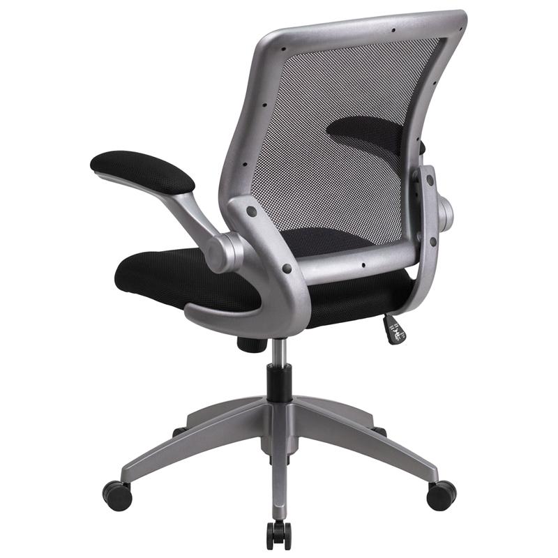 Mid-Back Black Mesh Swivel Ergonomic Task Office Chair With Gray Frame And Flip-Up Arms By Flash Furniture | Office Chairs | Modishstore - 3