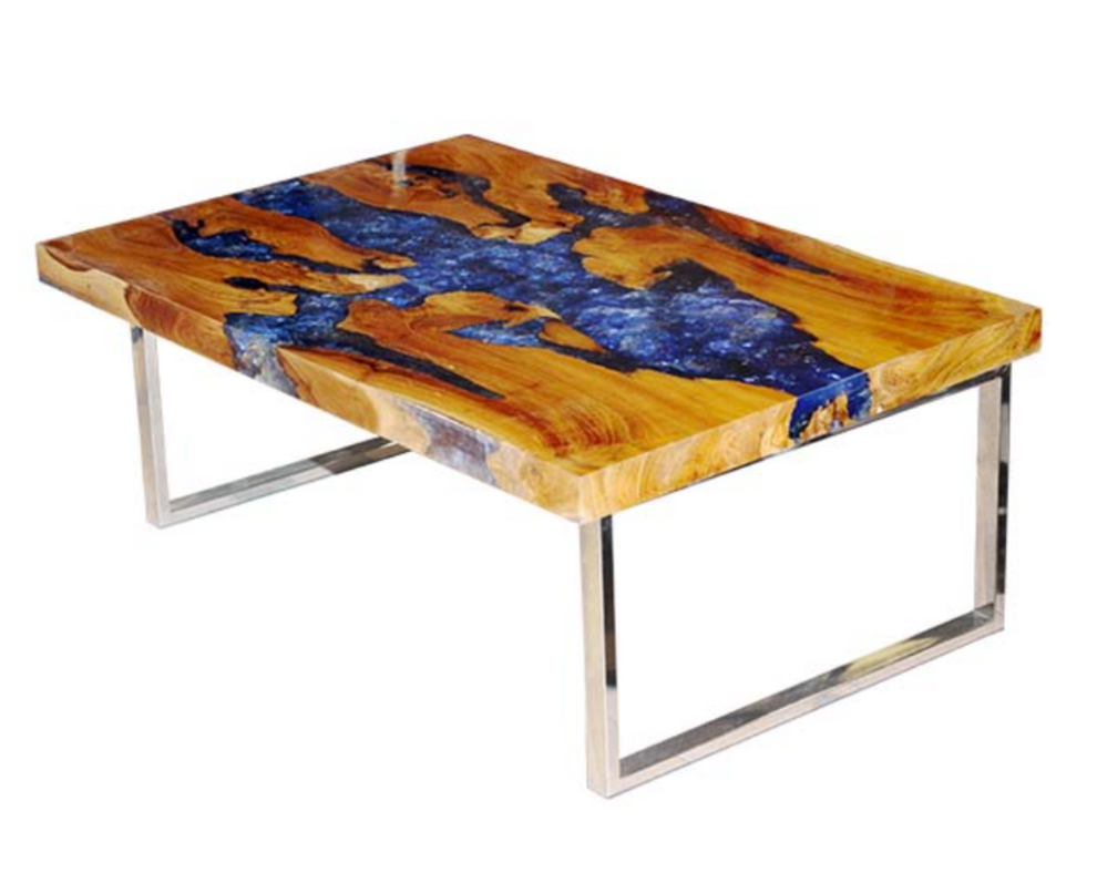 Teak & Blue Resin Inlaid Cracked Wood Coffee Table by Aire Furniture | Coffee Tables | Modishstore - 2