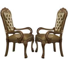 Leatherette Upholstered Arm Chair With Intricate Carvings, Set Of 2, Gold - Bm221496 By Benzara